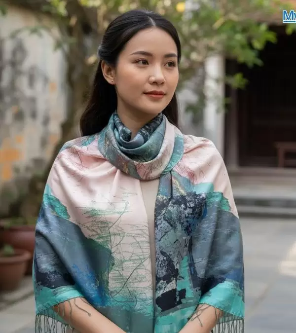 Khăn Lụa Tơ Tằm 100% Silk In Họa Tiết Nghệ Thuật
