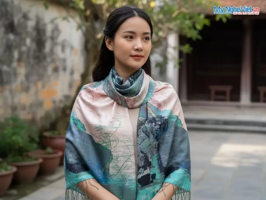 Khăn Lụa Tơ Tằm 100% Silk In Họa Tiết Nghệ Thuật