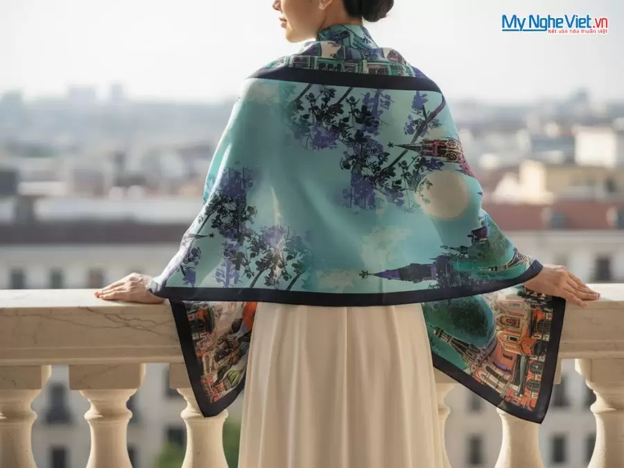 Khăn Lụa Tơ Tằm 100% Silk In Họa Tiết Nghệ Thuật