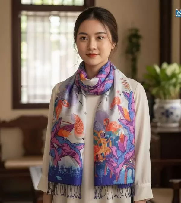 Khăn Lụa Tơ Tằm 100% Silk In Họa Tiết Nghệ Thuật