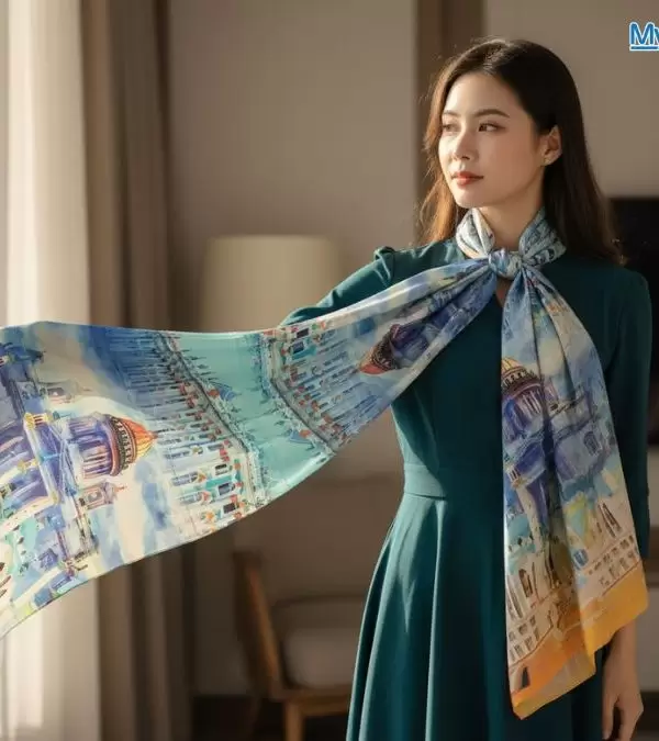 Khăn Lụa Tơ Tằm 100% Silk In Họa Tiết Nghệ Thuật