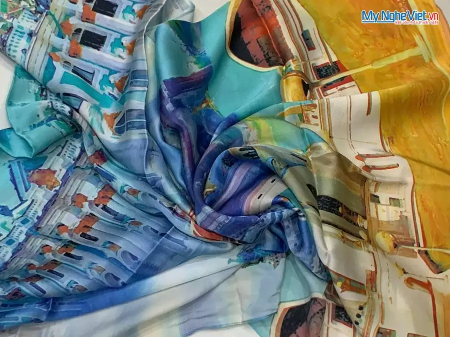 Khăn Lụa Tơ Tằm 100% Silk In Họa Tiết Nghệ Thuật