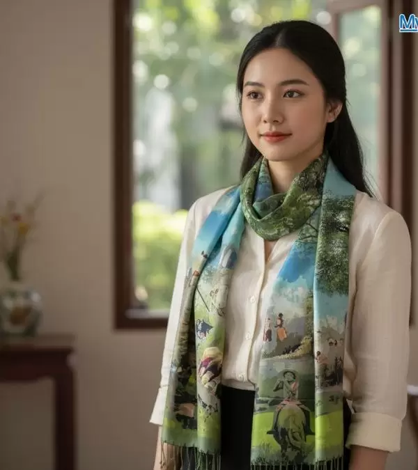 Khăn Lụa Tơ Tằm 100% Silk In Họa Tiết Nghệ Thuật