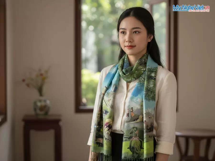 Khăn Lụa Tơ Tằm 100% Silk In Họa Tiết Nghệ Thuật