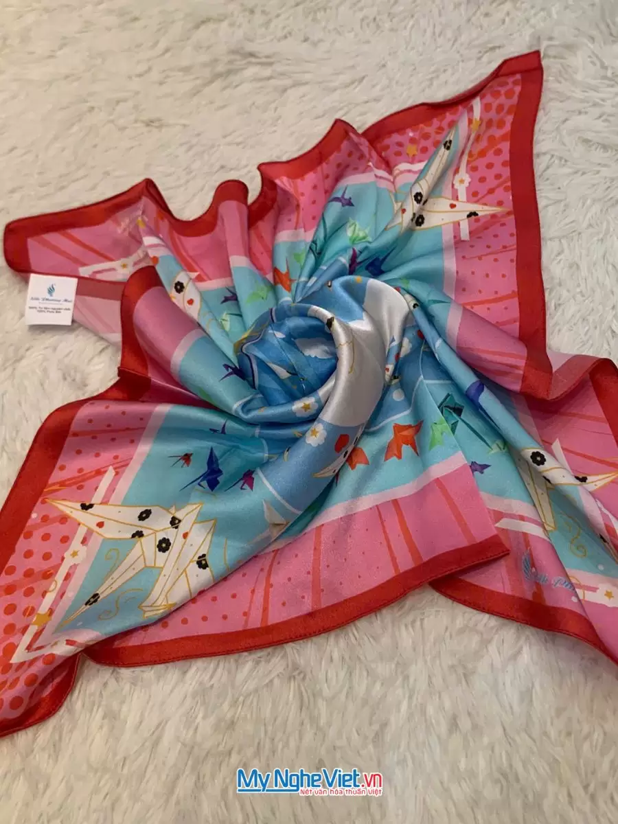 Khăn Lụa Tơ Tằm 100% Silk In Họa Tiết Nghệ Thuật – Khăn Vuông 60x60cm KLPM66 - Ảnh 16