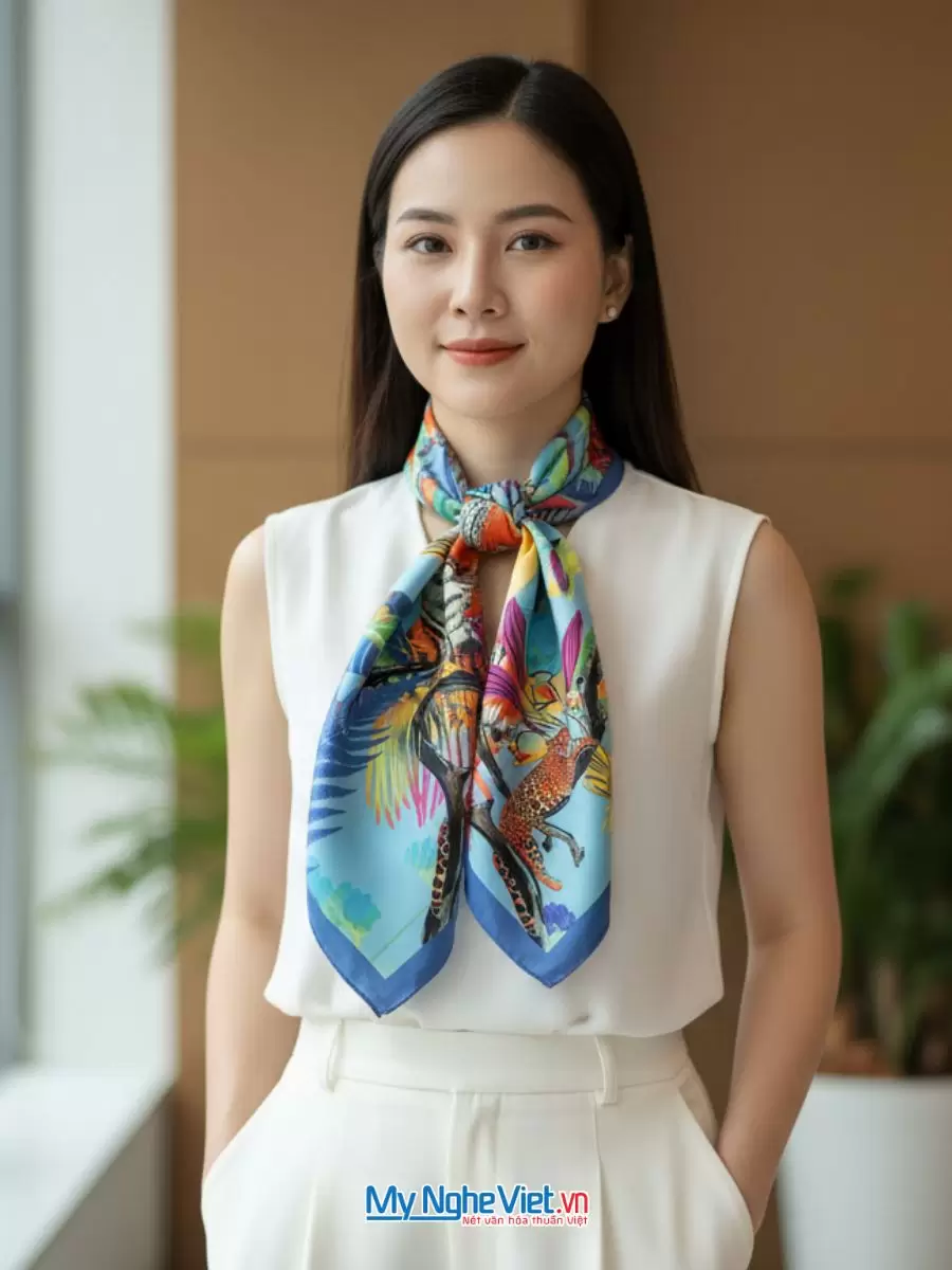 Khăn Lụa Tơ Tằm 100% Silk In Họa Tiết Nghệ Thuật – Khăn Vuông 60x60cm KLPM66 - Ảnh 12