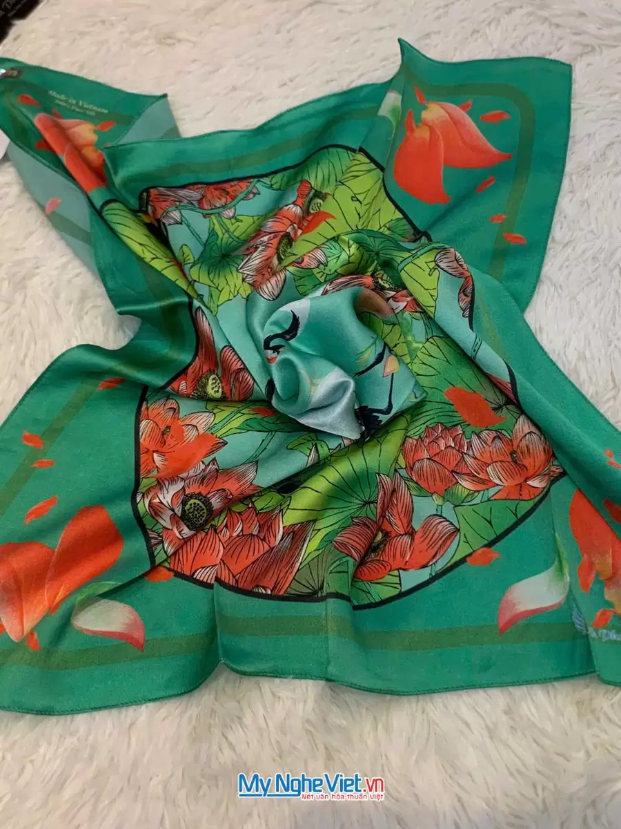 Khăn Lụa Tơ Tằm 100% Silk In Họa Tiết Nghệ Thuật – Khăn Vuông 60x60cm KLPM66 - Ảnh 10