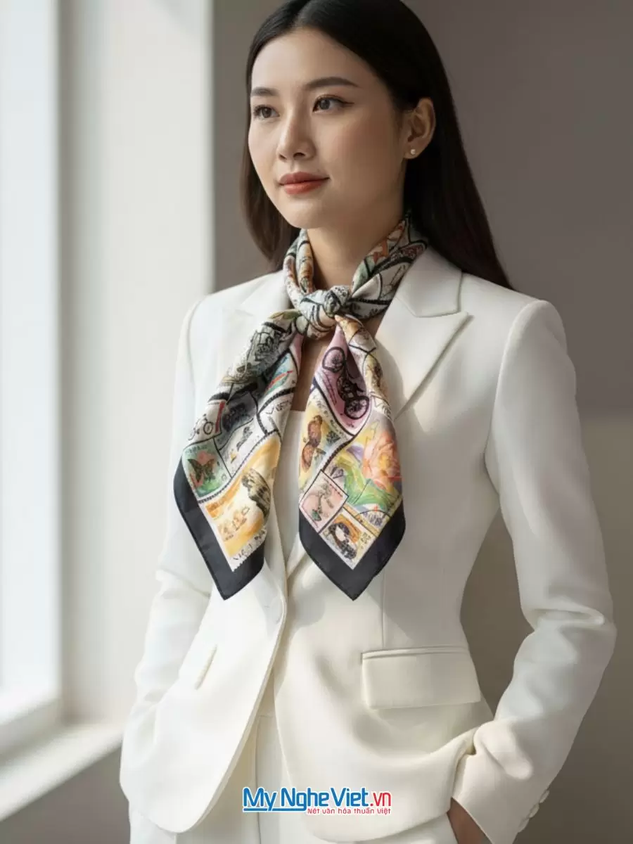 Khăn Lụa Tơ Tằm 100% Silk In Họa Tiết Nghệ Thuật – Khăn Vuông 60x60cm KLPM66 - Ảnh 3