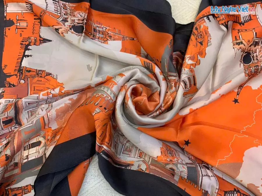 Khăn Lụa Tơ Tằm 100% Silk In Họa Tiết Nghệ Thuật