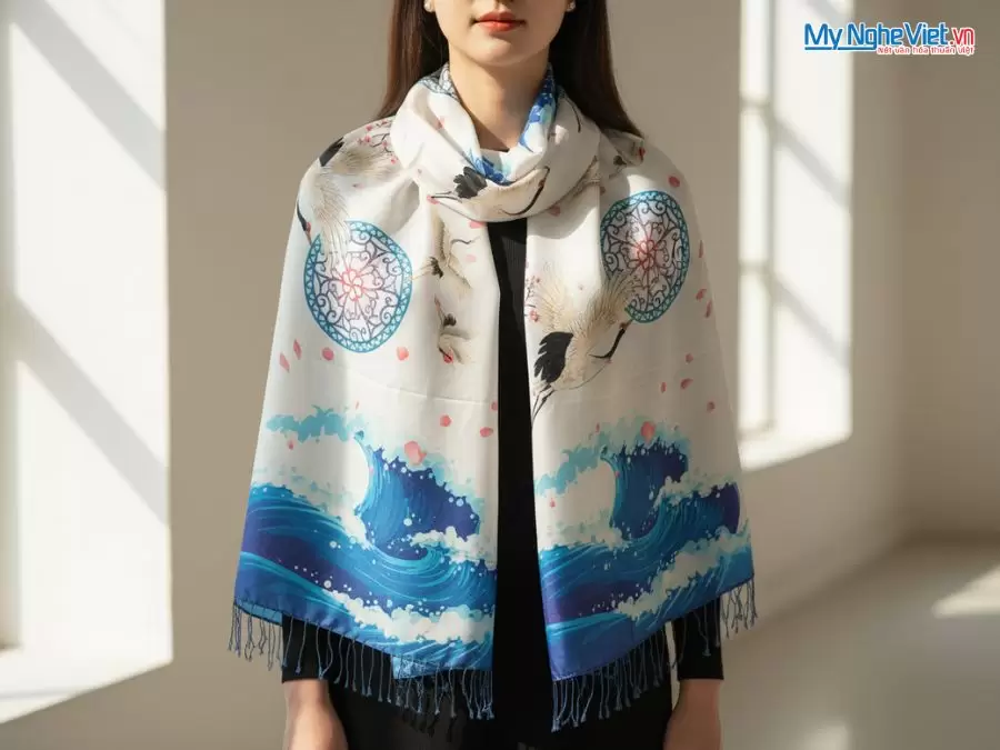 Khăn Lụa Tơ Tằm 100% Silk In Họa Tiết Nghệ Thuật