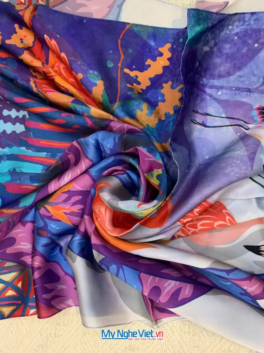 Khăn Lụa Tơ Tằm 100% Silk In Họa Tiết Nghệ Thuật – Khăn Choàng 61x185cm KLPM618-1 - Ảnh 13