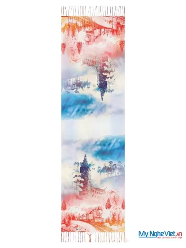 Alternative view of Khăn Lụa Tơ Tằm 100% Silk In Họa Tiết Nghệ Thuật – Khăn Choàng 61x185cm KLPM618-1