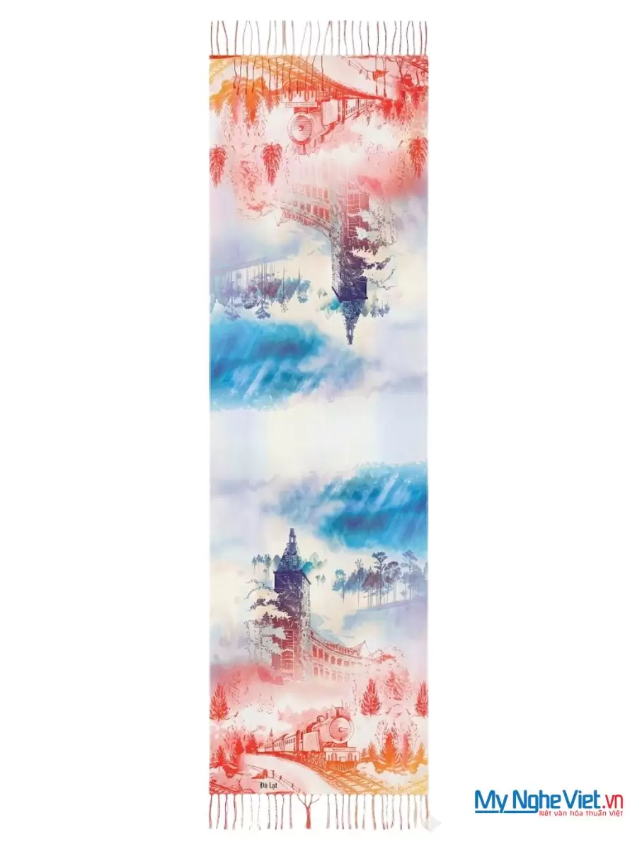 Khăn Lụa Tơ Tằm 100% Silk In Họa Tiết Nghệ Thuật – Khăn Choàng 61x185cm KLPM618-1 - Ảnh 2