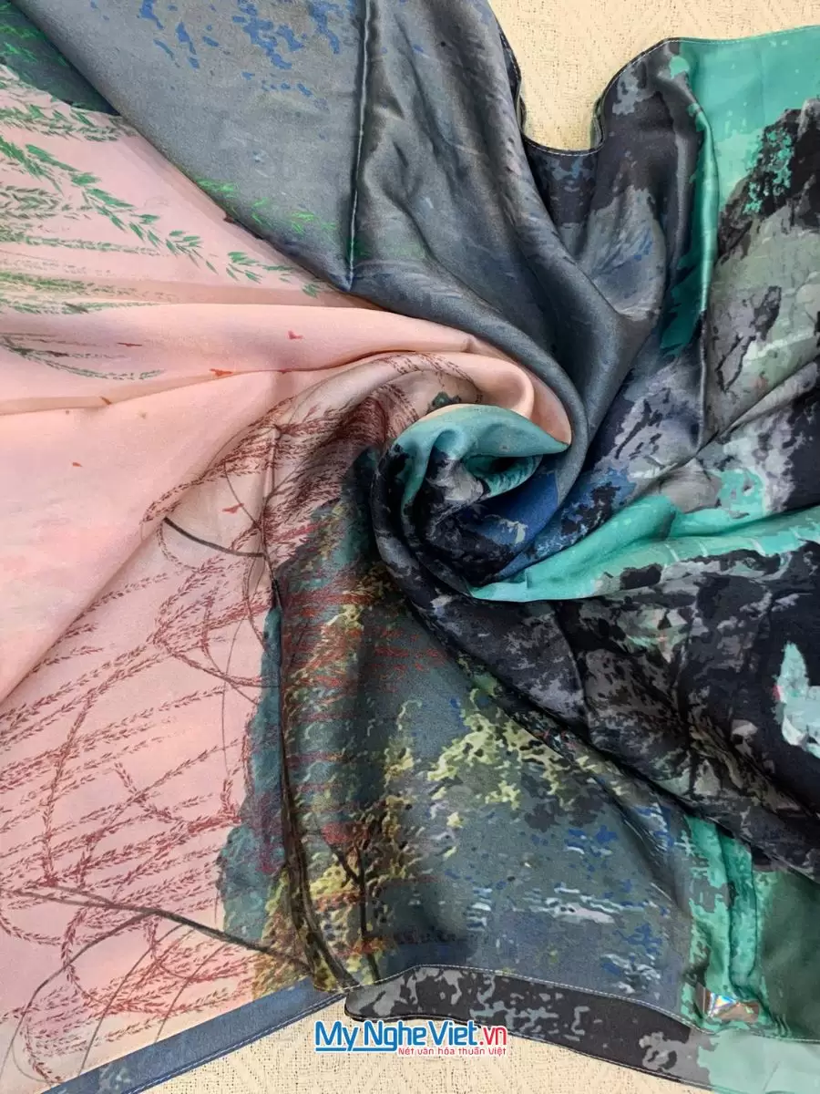 Khăn Lụa Tơ Tằm 100% Silk In Họa Tiết Nghệ Thuật – Khăn Choàng 61x185cm KLPM618-1 - Ảnh 15