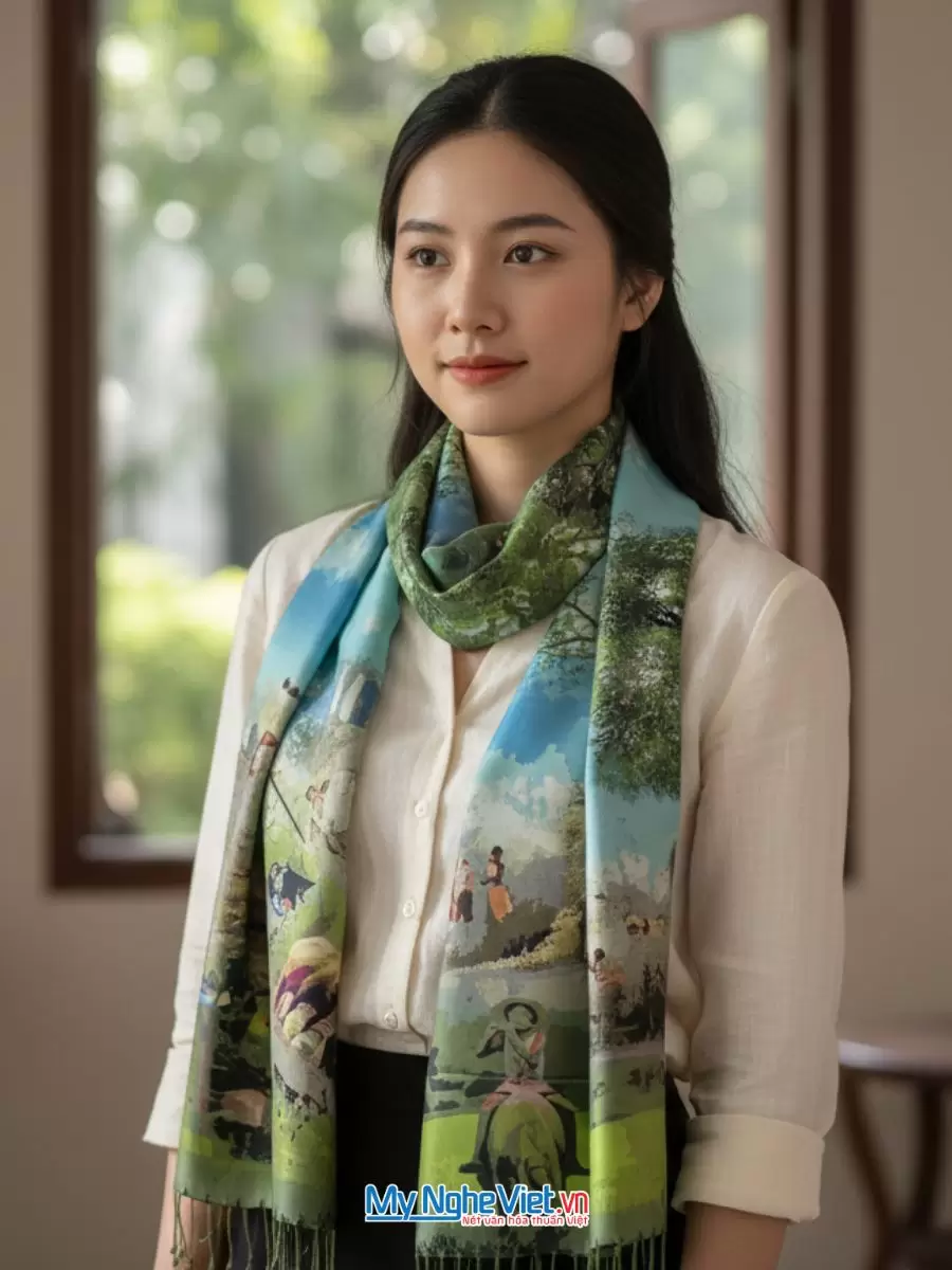 Khăn Lụa Tơ Tằm 100% Silk In Họa Tiết Nghệ Thuật – Khăn Choàng 61x185cm KLPM618-1 - Ảnh 9