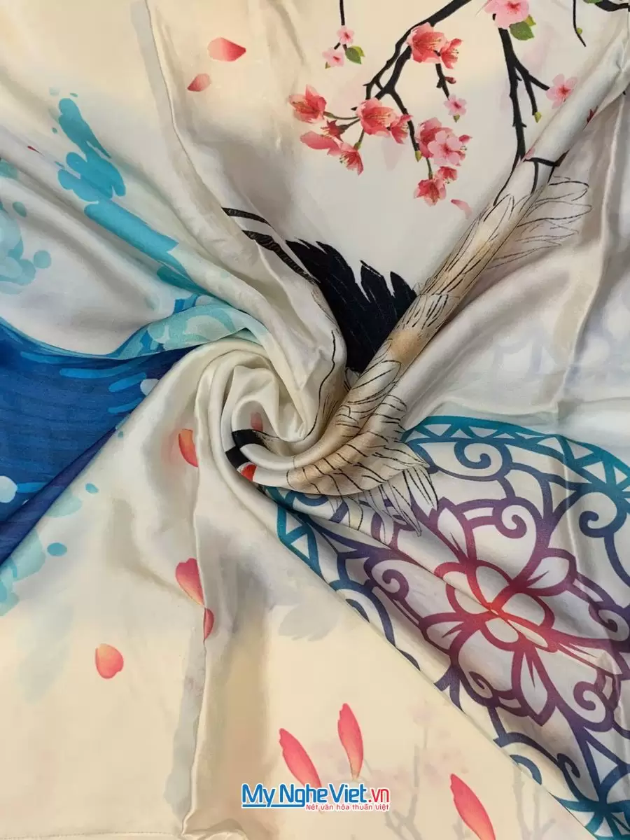 Khăn Lụa Tơ Tằm 100% Silk In Họa Tiết Nghệ Thuật – Khăn Choàng 61x185cm KLPM618-1 - Ảnh 7