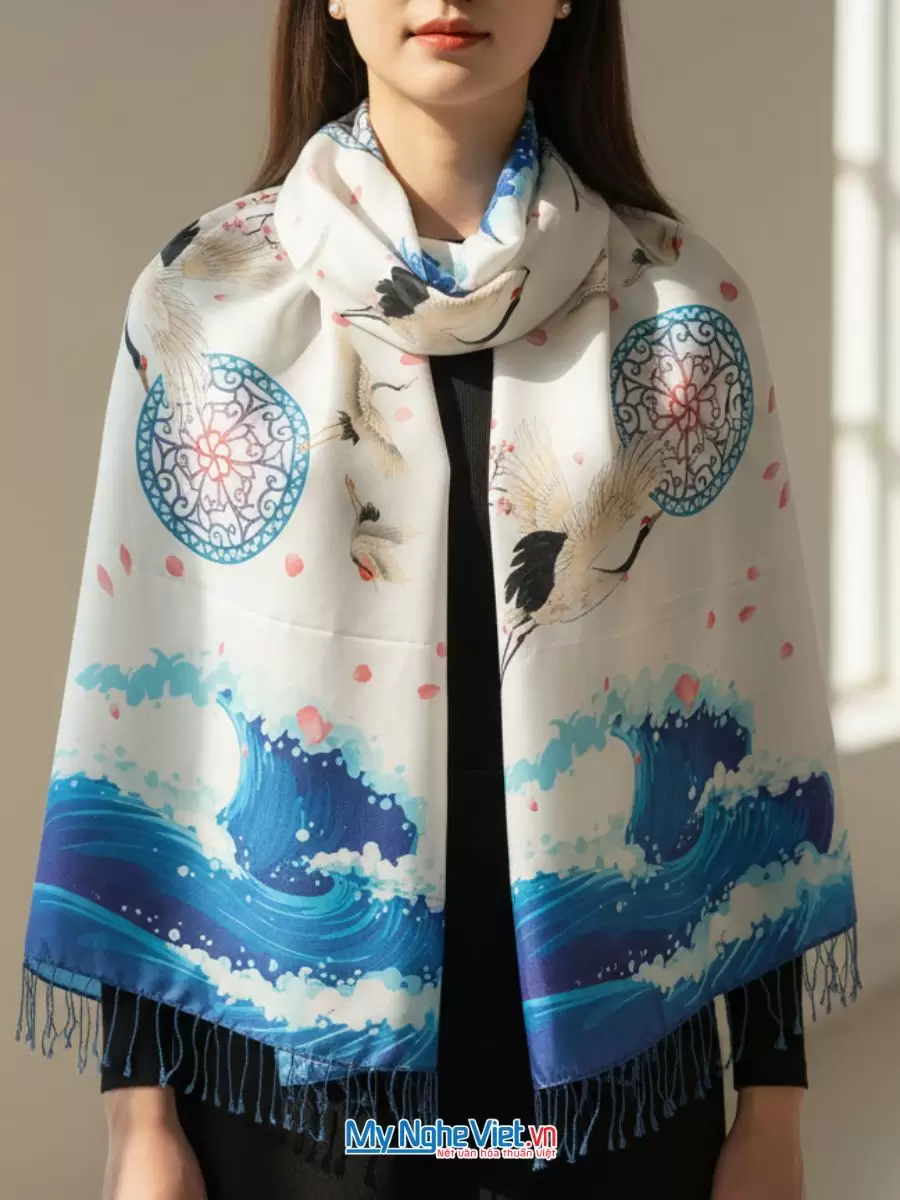 Khăn Lụa Tơ Tằm 100% Silk In Họa Tiết Nghệ Thuật – Khăn Choàng 61x185cm KLPM618-1 - Ảnh 6
