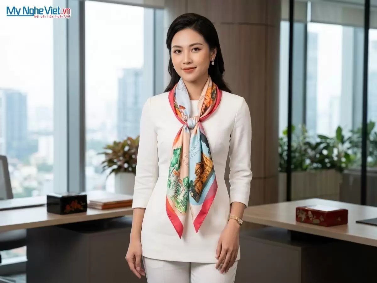 Khăn lụa tơ tằm in họa tiết nghệ thuật