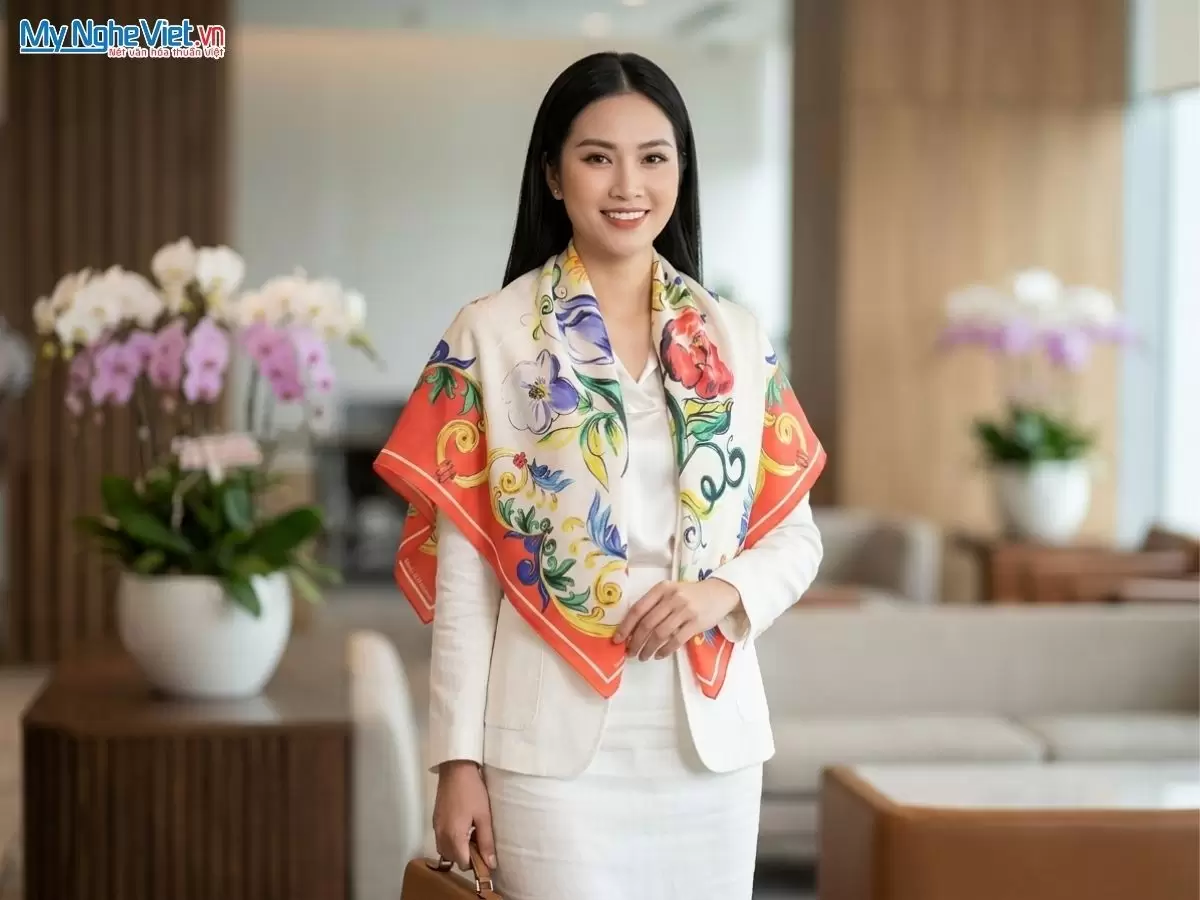 Khăn lụa tơ tằm in họa tiết nghệ thuật