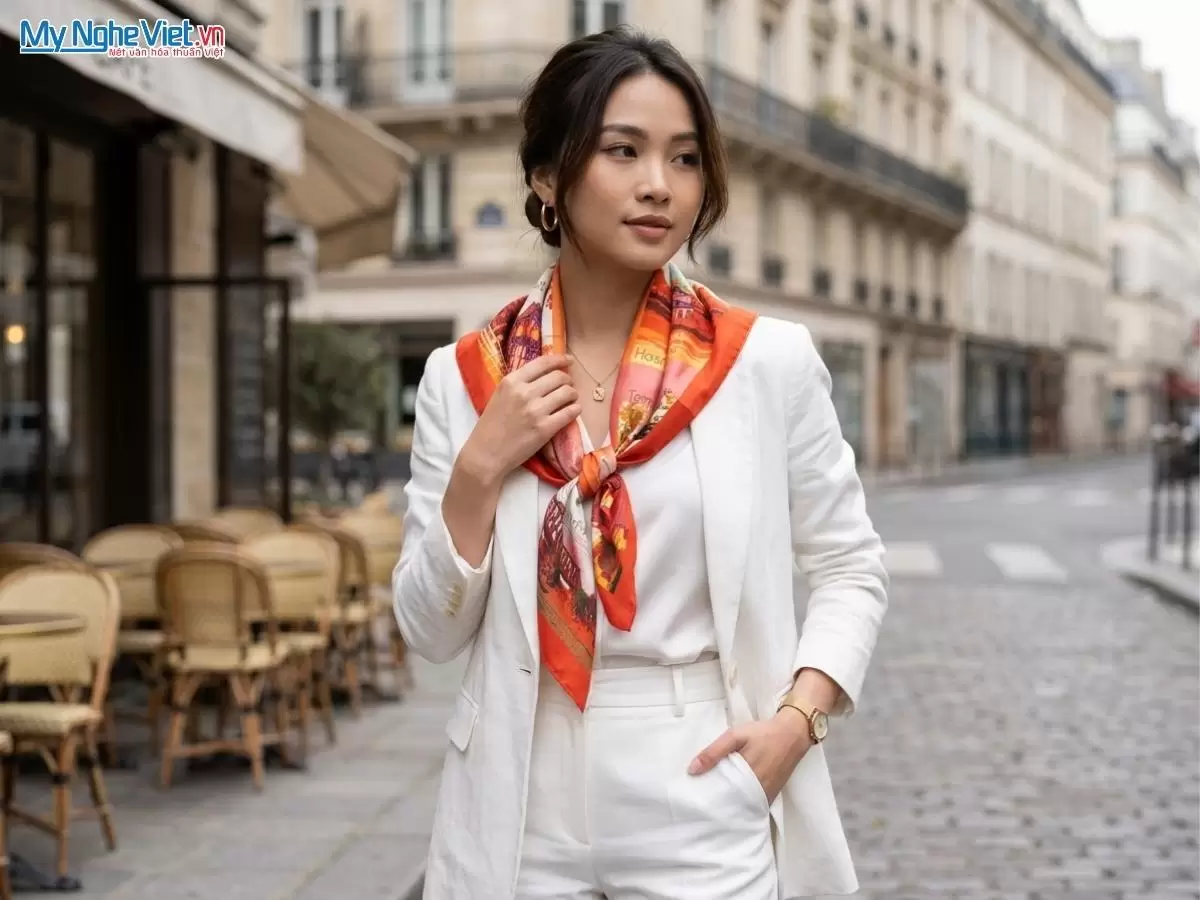 Khăn lụa tơ tằm in họa tiết nghệ thuật