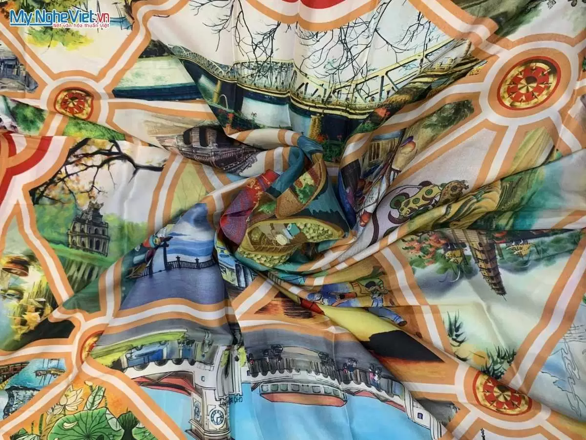 Khăn lụa tơ tằm in họa tiết nghệ thuật