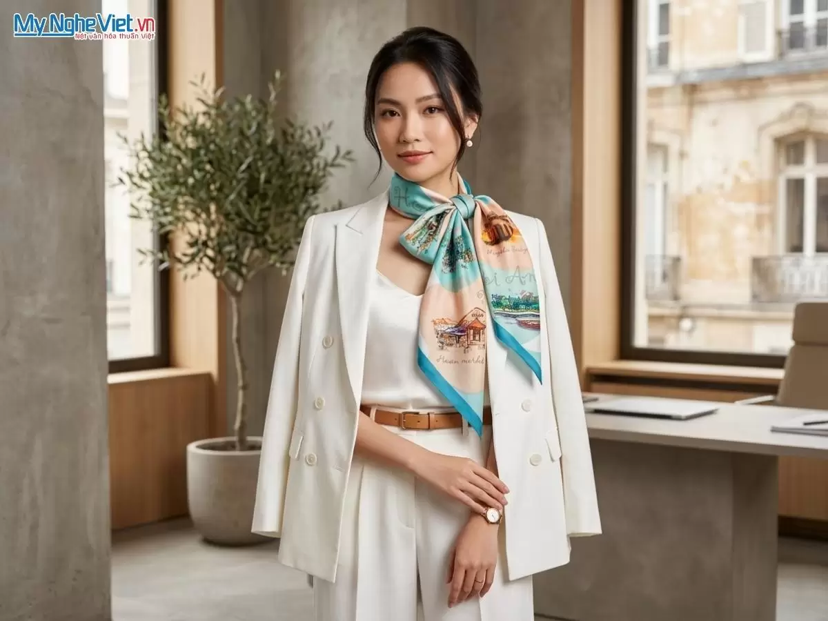 Khăn lụa tơ tằm in họa tiết nghệ thuật