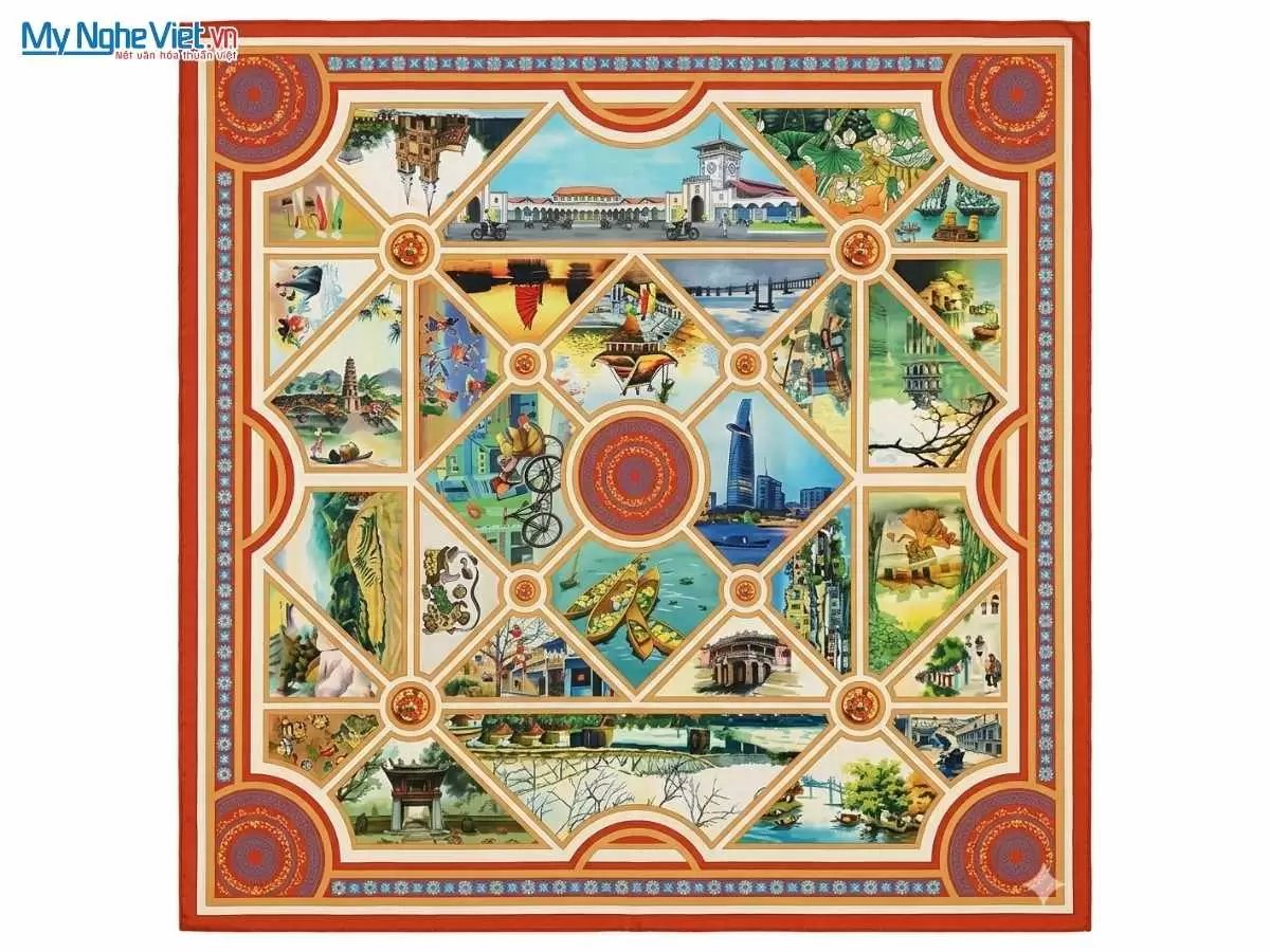 Khăn lụa tơ tằm in họa tiết nghệ thuật