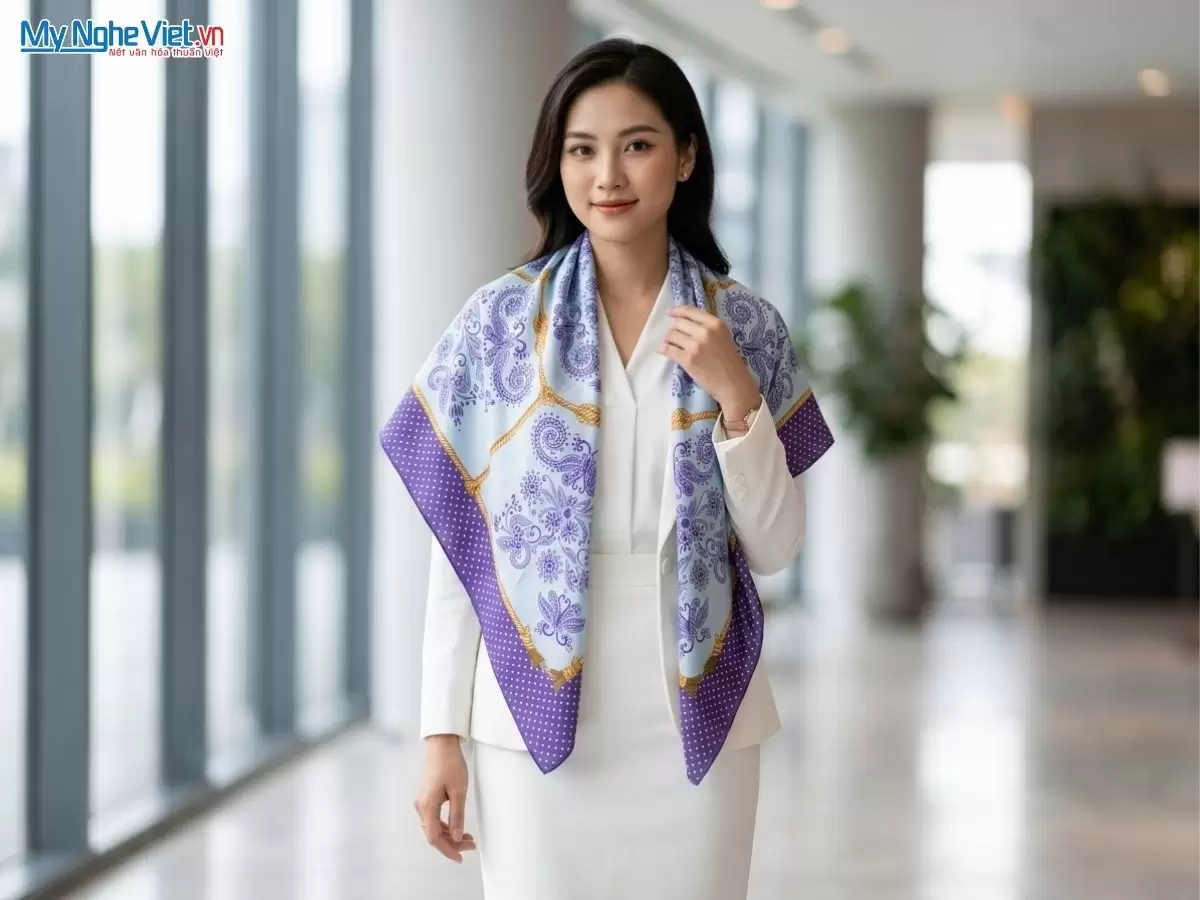 Khăn lụa tơ tằm in họa tiết nghệ thuật