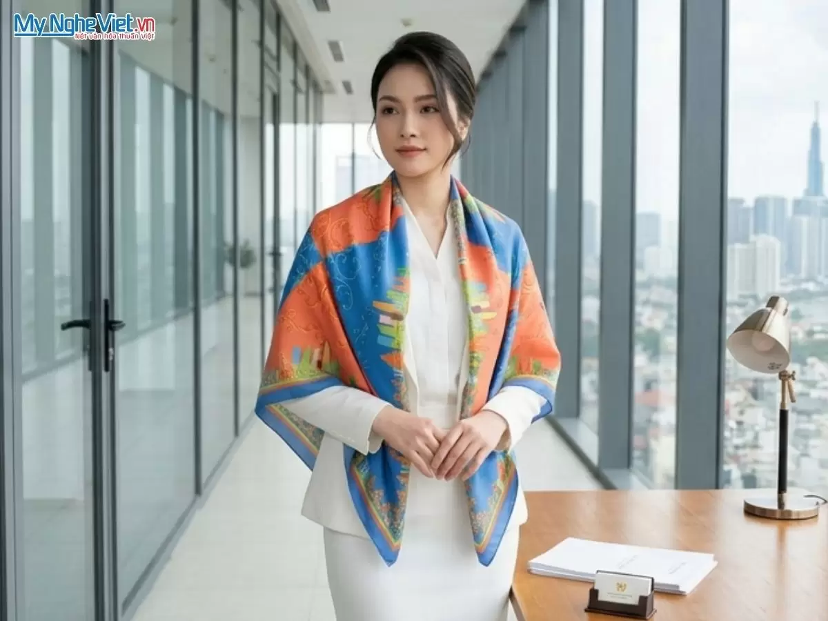 Khăn lụa tơ tằm in họa tiết nghệ thuật