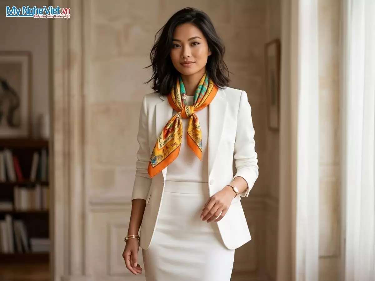 Khăn lụa tơ tằm in họa tiết nghệ thuật