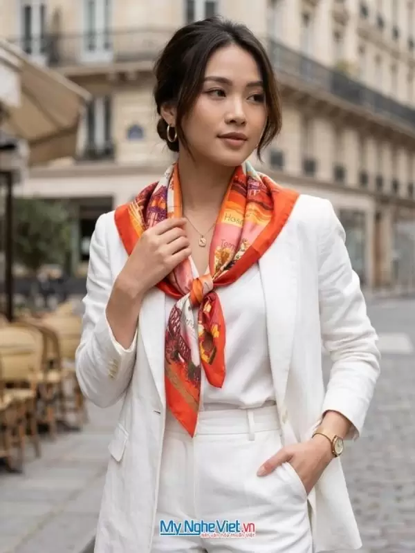 Khăn lụa tơ tằm in họa tiết nghệ thuật cao cấp