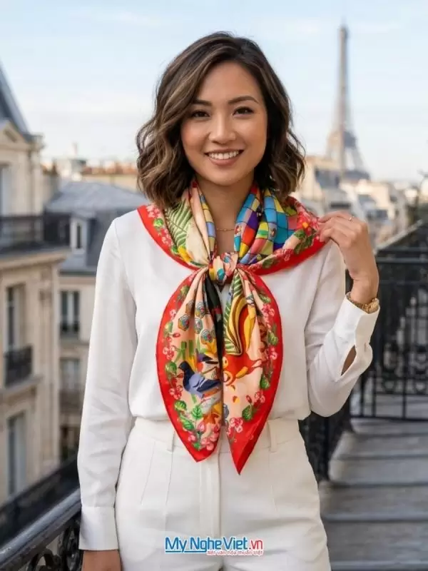 Khăn lụa tơ tằm in họa tiết nghệ thuật cao cấp