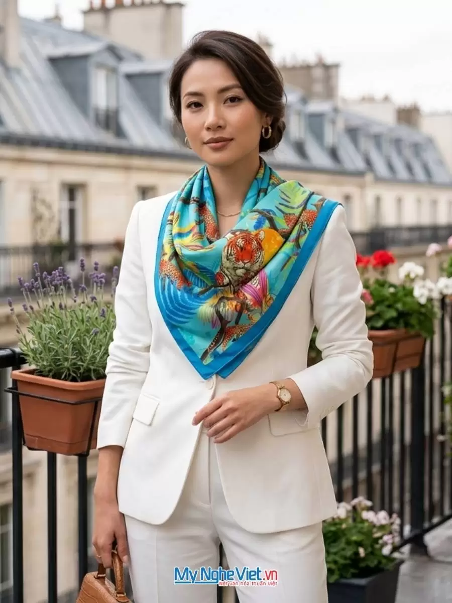 Khăn lụa tơ tằm in họa tiết nghệ thuật cao cấp