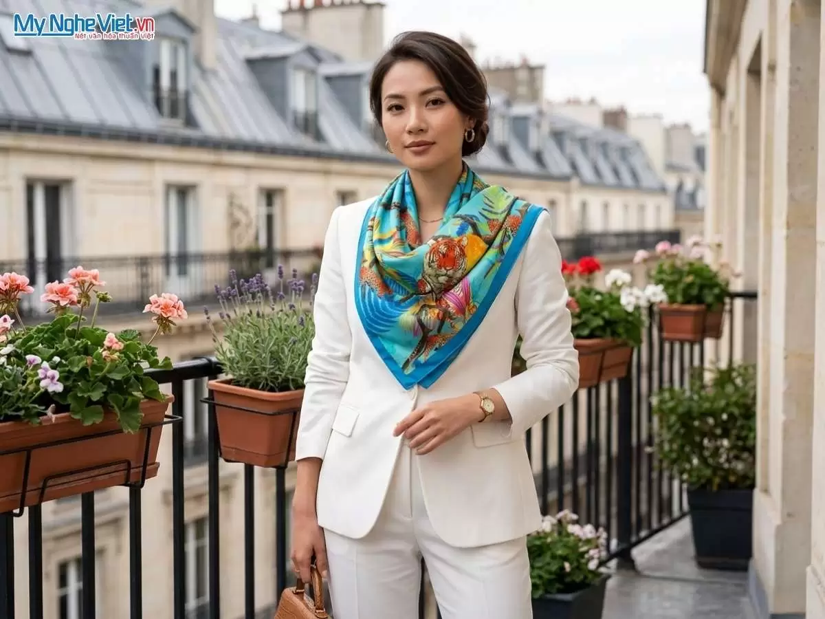 Khăn lụa tơ tằm in họa tiết nghệ thuật