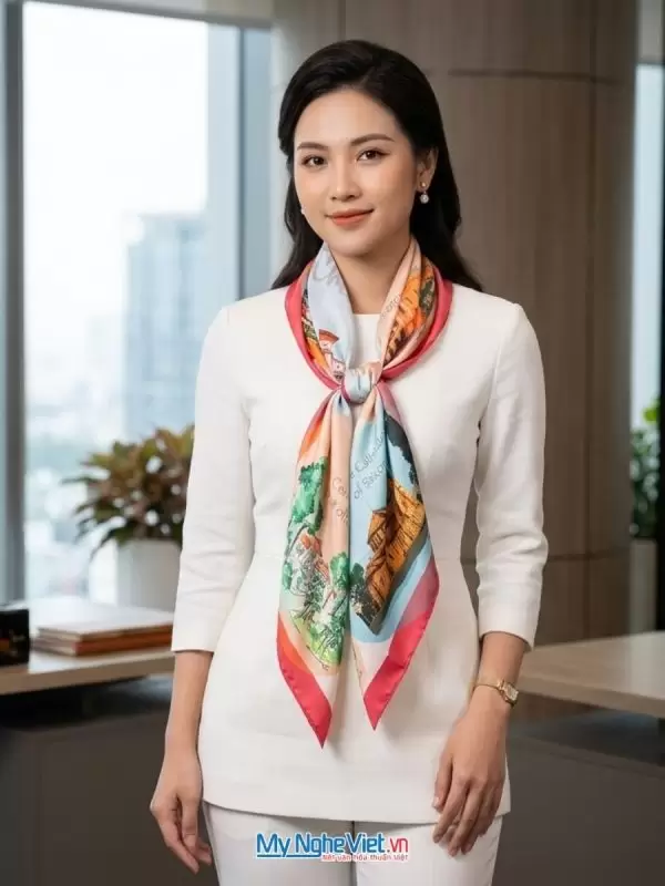 Khăn lụa tơ tằm in họa tiết nghệ thuật cao cấp