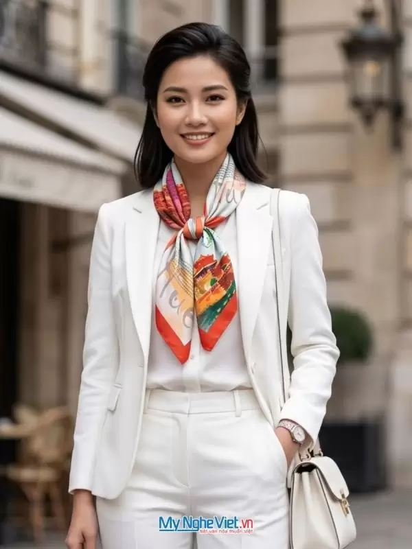 Khăn lụa tơ tằm in họa tiết nghệ thuật cao cấp