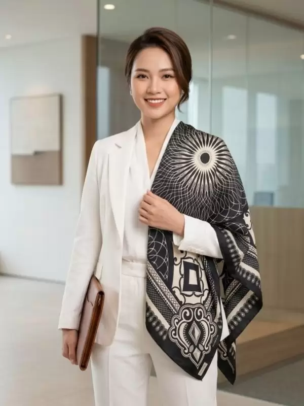 Khăn lụa tơ tằm in họa tiết nghệ thuật