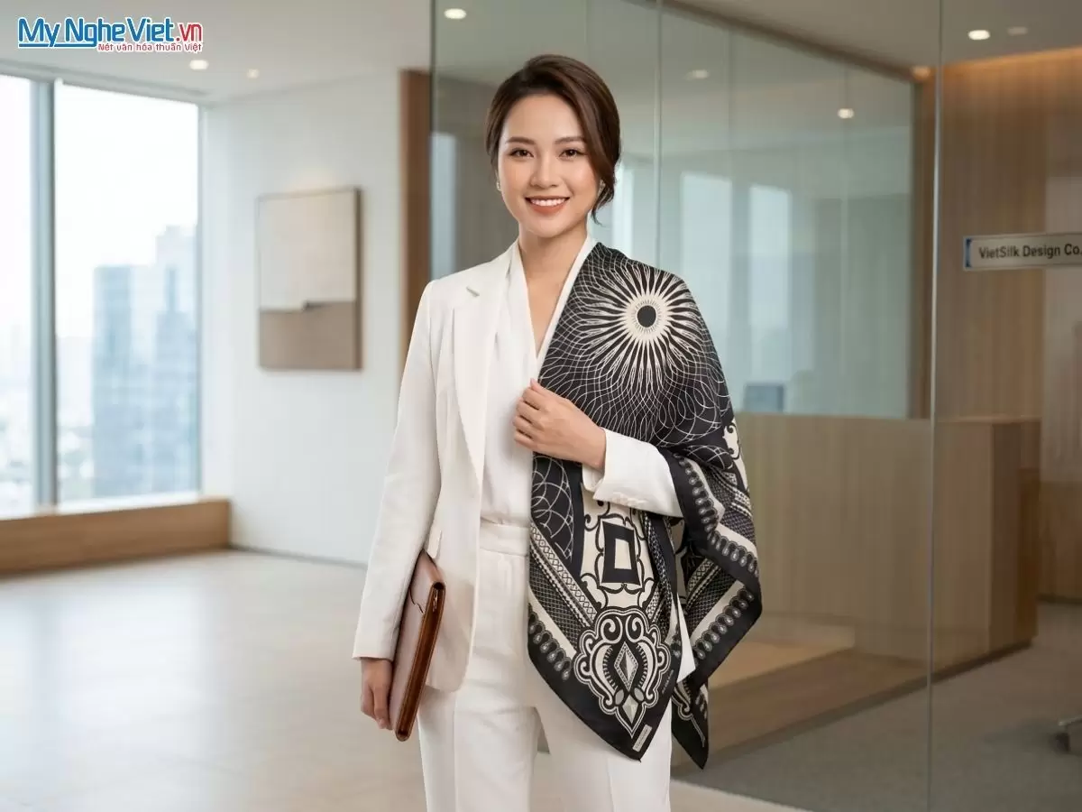 Khăn lụa tơ tằm in họa tiết nghệ thuật