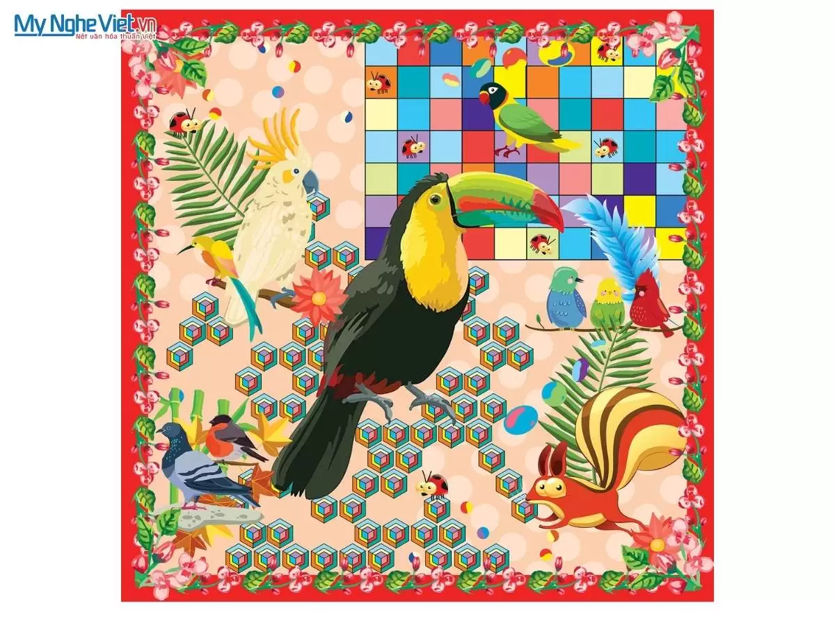 Khăn lụa tơ tằm in họa tiết nghệ thuật