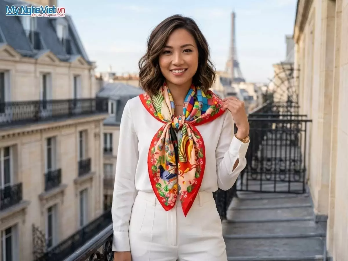 Khăn lụa tơ tằm in họa tiết nghệ thuật