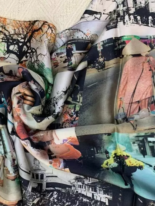 Khăn lụa tơ tằm in họa tiết nghệ thuật cao cấp