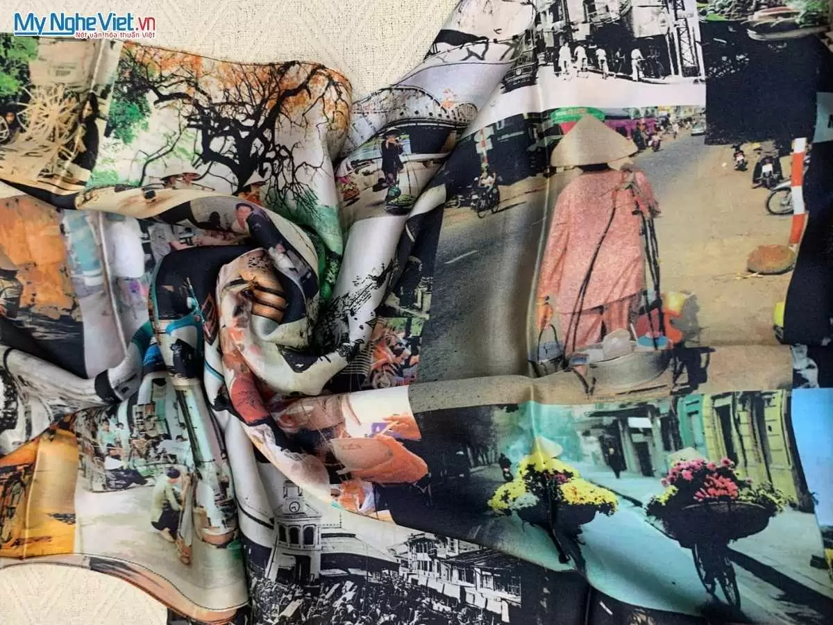 Khăn lụa tơ tằm in họa tiết nghệ thuật cao cấp