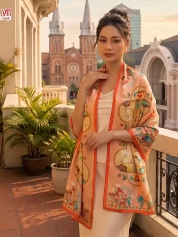 Khăn lụa tơ tằm in họa tiết nghệ thuật cao cấp
