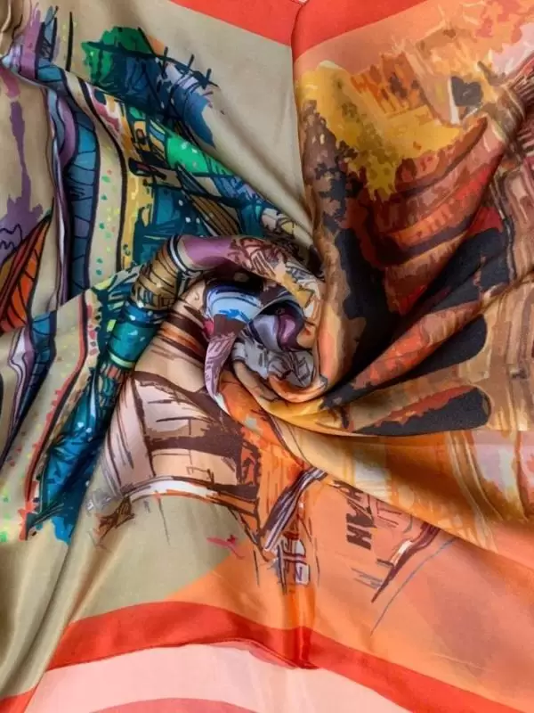 Khăn lụa tơ tằm in họa tiết nghệ thuật cao cấp