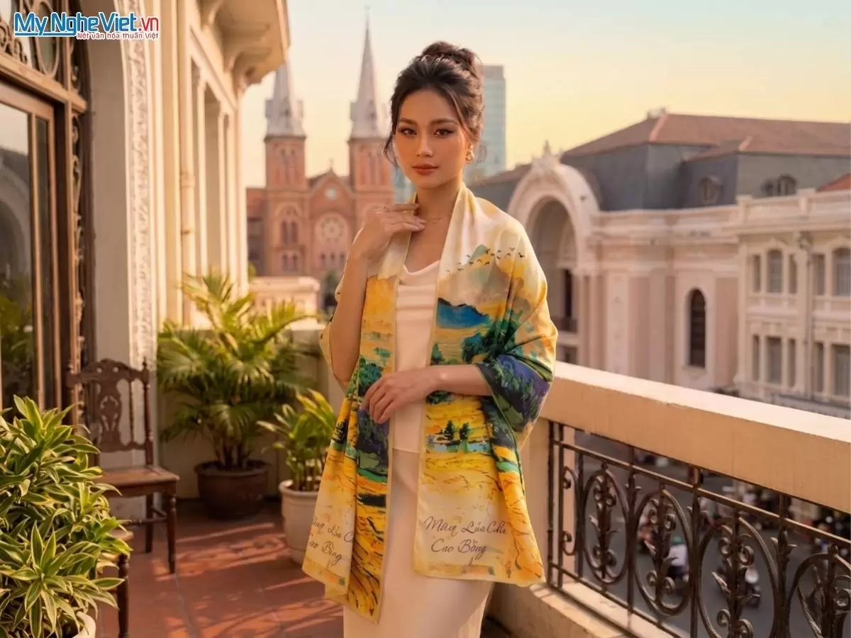 Khăn lụa tơ tằm in họa tiết nghệ thuật cao cấp