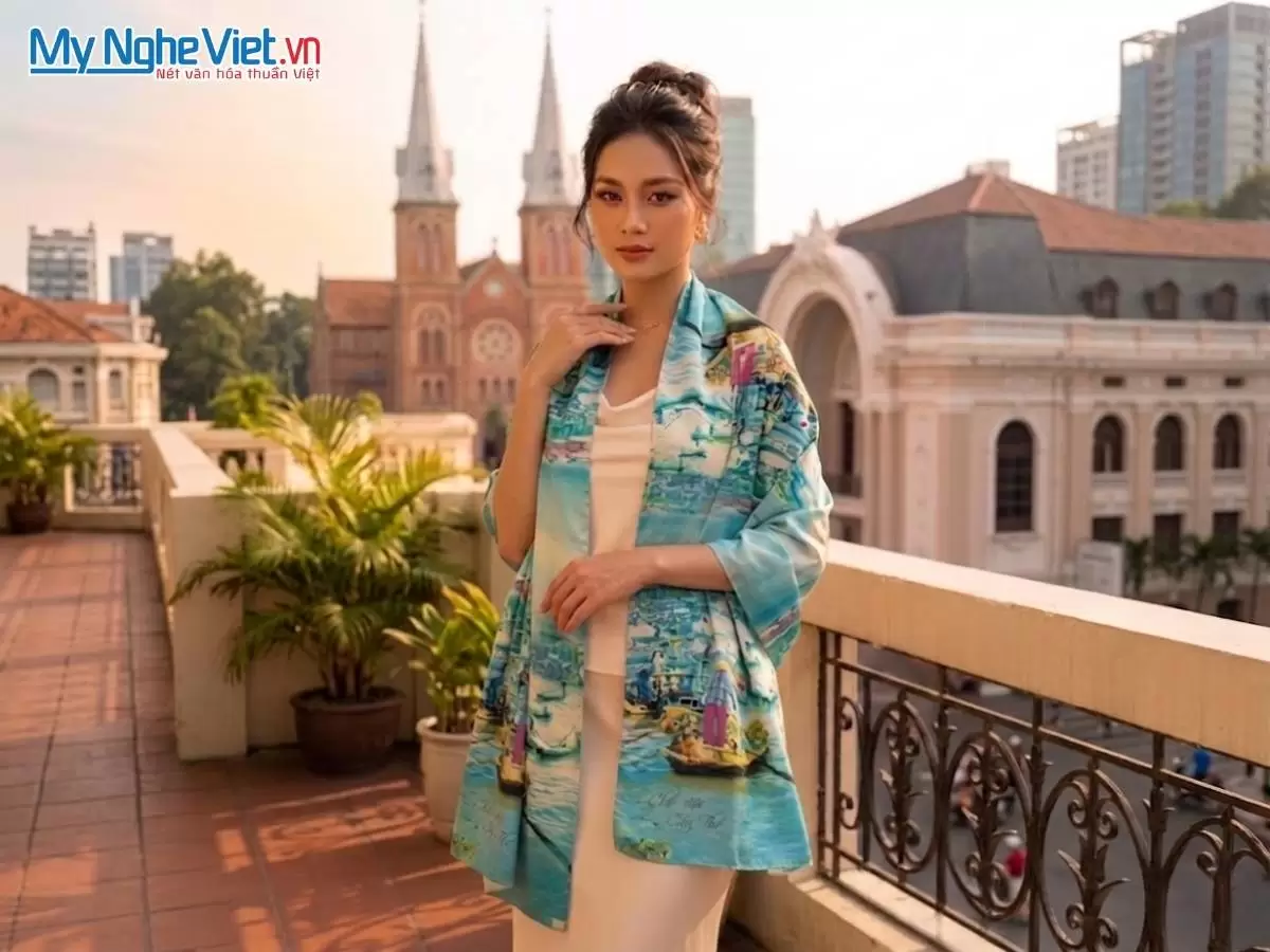 Khăn lụa tơ tằm in họa tiết nghệ thuật cao cấp