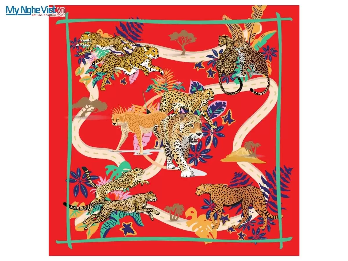 Khăn lụa tơ tằm in họa tiết nghệ thuật