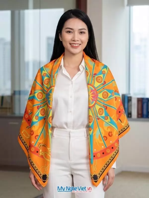 Khăn lụa tơ tằm in họa tiết nghệ thuật cao cấp