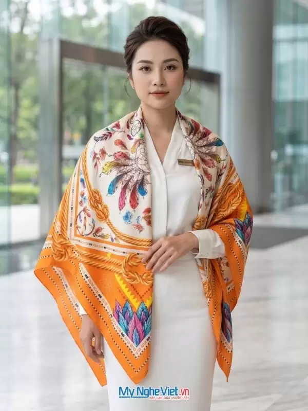 Khăn lụa tơ tằm in họa tiết nghệ thuật cao cấp