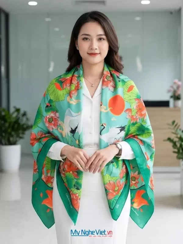 Khăn lụa tơ tằm in họa tiết nghệ thuật cao cấp
